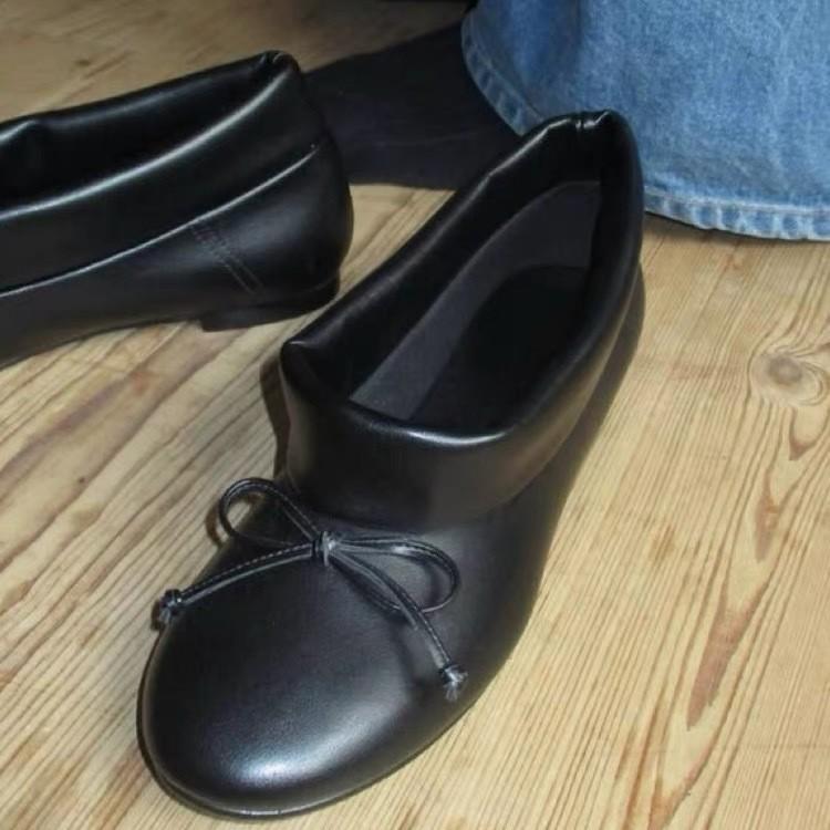 

New round head bow flanged shoe buckle design ballet flat single shoes women 40 коричневый