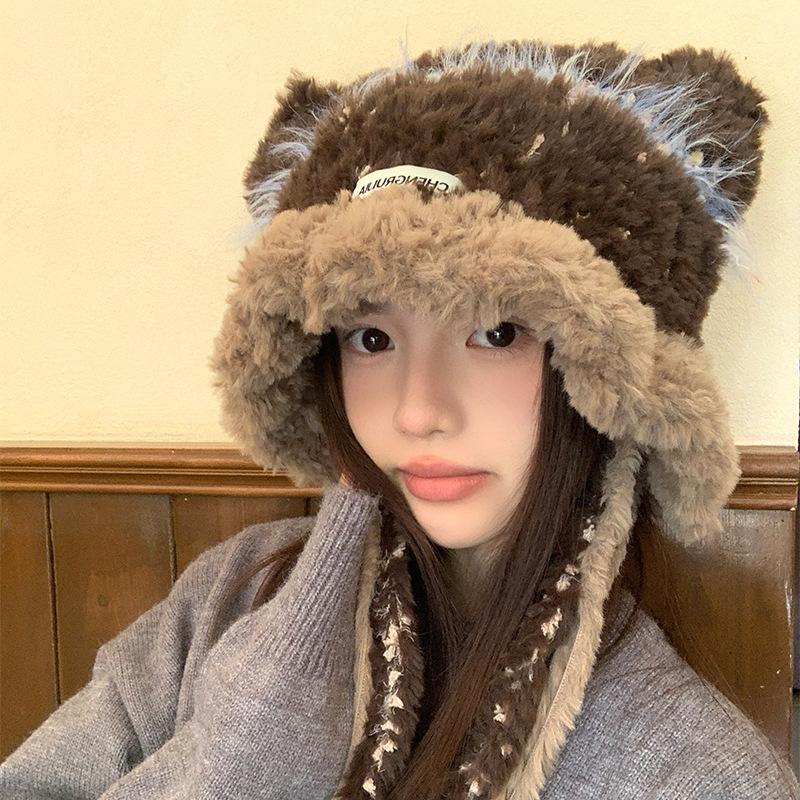 

Plush Knit Earflap Beanie for Women - Cute, Versatile Winter Wool Hat One size fits all кавовий
