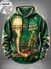 Men Fleece Lined Hoodie Christmas Santa Costume Pattern Print Pullover Hooded Sweatshirt Winter Top
