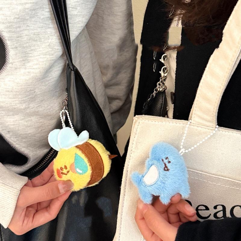 1Pair Creative Cartoon Bee Plush Keychain Fun Animal Stuffed Doll Plush Toy Pendant Backpack Decoration Accessories Gift