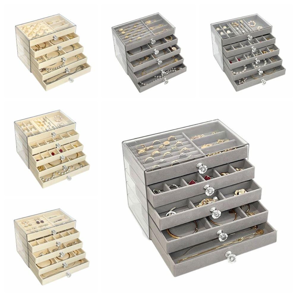 Large Capacity Velvet Jewelry Box Earrings Necklaces Jewelry Storage Box  Desk Use