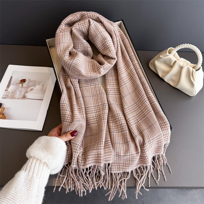 Fashion Scarf Women Cashmere Plaid Tassel Winter Warm Scarves Soft Shawl Wrap Neck Scarf For Ladies Casual Daily Wear Gift