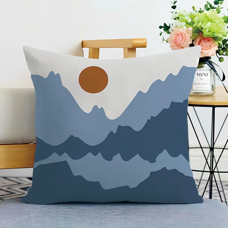 Blue Simple Print Decorative Pillowcase Bedroom Living Room Square Cushion Pillowcase