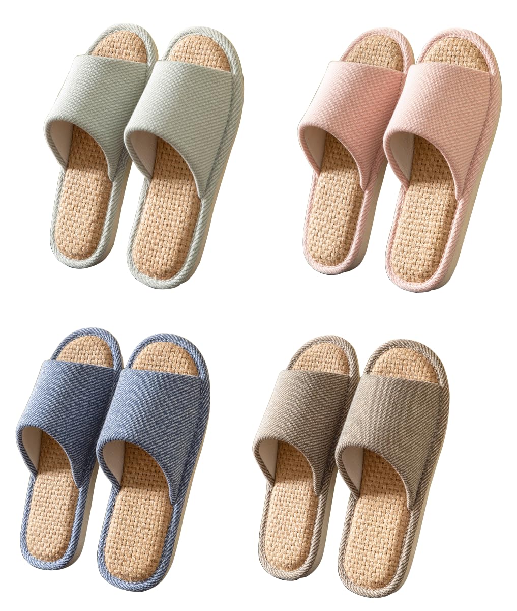 

Tzrcyc Комнатные Домашние Гостевые Лен и Хлопок Пара Офисный Набор из 4 Тапочек, Милые, в Скандинавском Стиле, Обувь, Тапочки, Тапочки, Унисекс, Моющиеся,