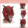 Exquisite Red Horned Mask With Long Tongue And Spikes Ideal For Halloween Celebrations