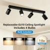 Matte Black GU10 Track Light Fixtures Directional Adjustable Flush Mount Ceiling Spotlight for Kitchen Living Room Hallway