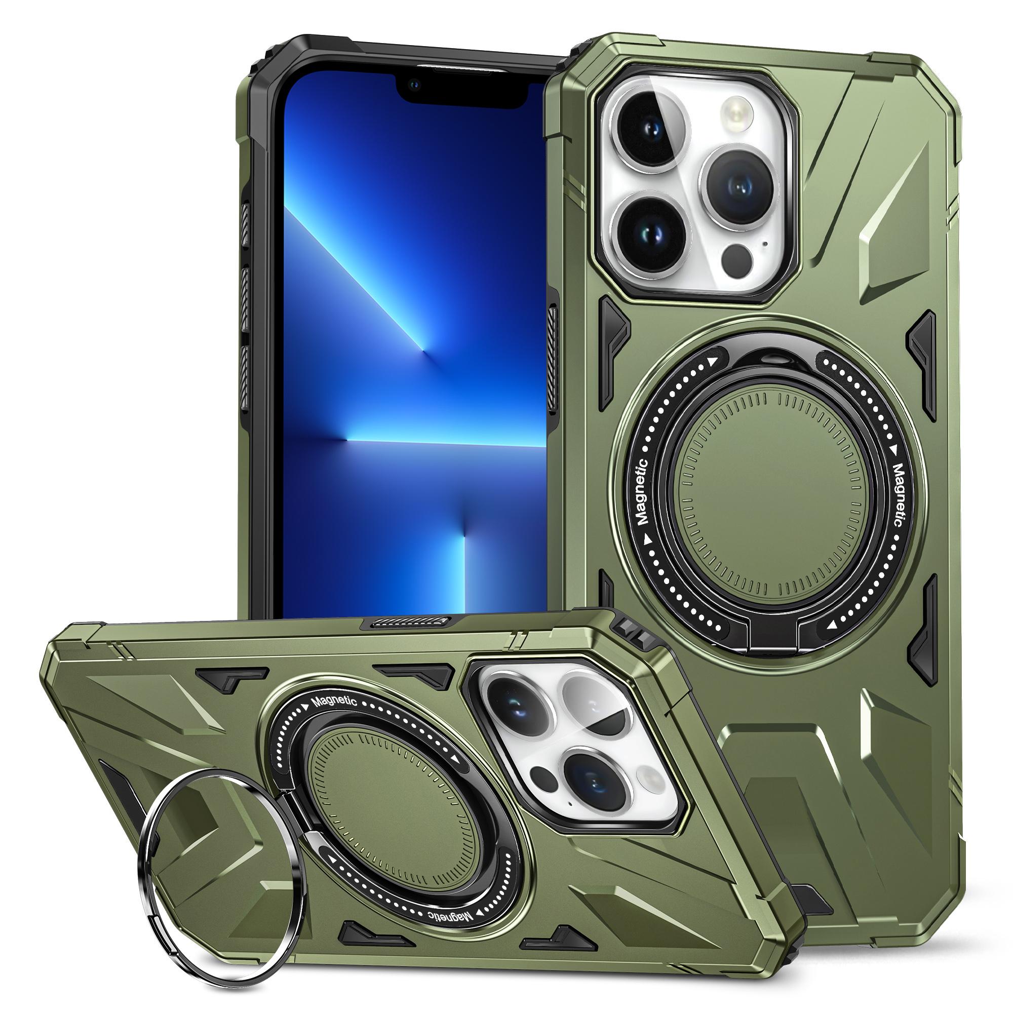 

For iPhone 13 Pro Max 6.7 inch Case TPU+PC Rotatable Kickstand Phone Protective Cover Dark Green