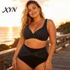 Fotogenes Strandoutfit 2-teiliges Set Übergröße Bikini-Set, V-Ausschnitt-BH mit Kreuzträgern und integrierter Stütze, Stützendes Set High-Waist Twist Badeanzug
