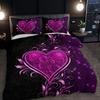 3pcs Purple Heart Rose Floral Duvet Cover Set, 1D+2P (No Pillow Inserts), HD Print for Home & Bedroom, Bedroom Set Couple Gift