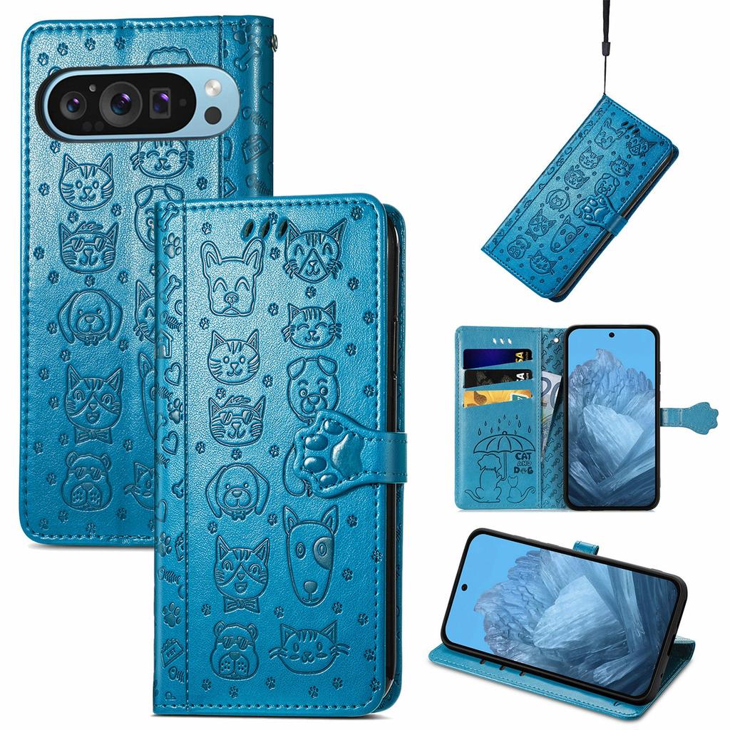 For Google Pixel 10 Pro XL/9 Pro XL Case Leather Wallet Flip Phone Cover Cute Cat Dog Pattern