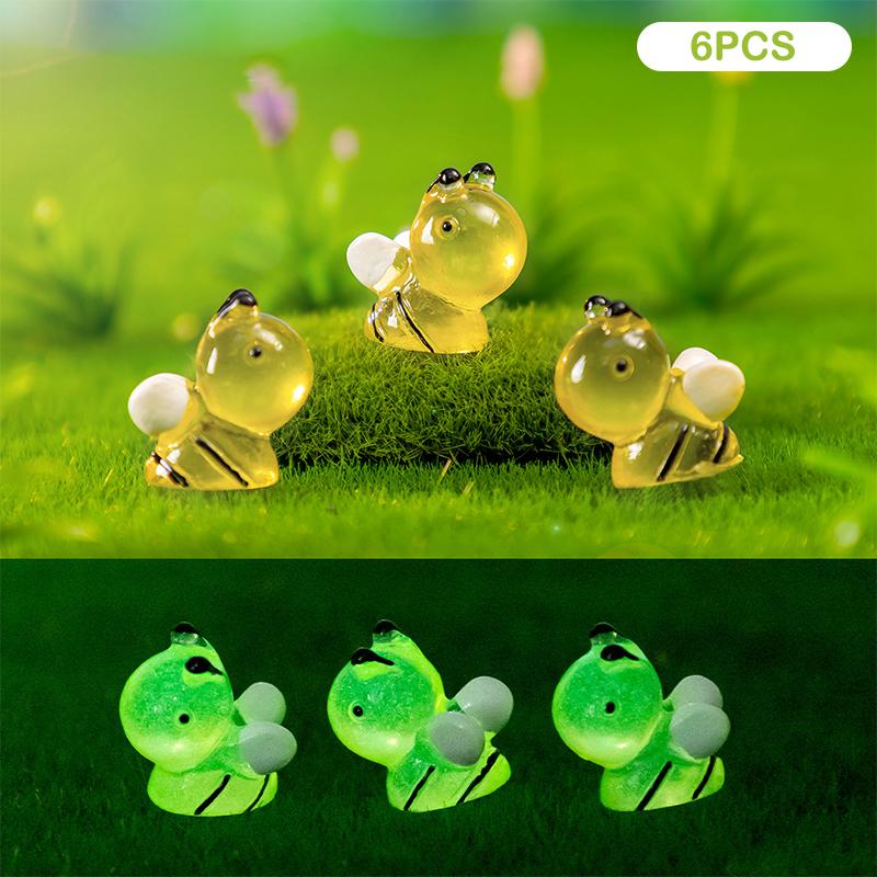 6Pcs Cartoon Luminous Bee Figures Lovely Resin Miniature Bee Figurines Decoration Ornaments Home Decoration Accessories