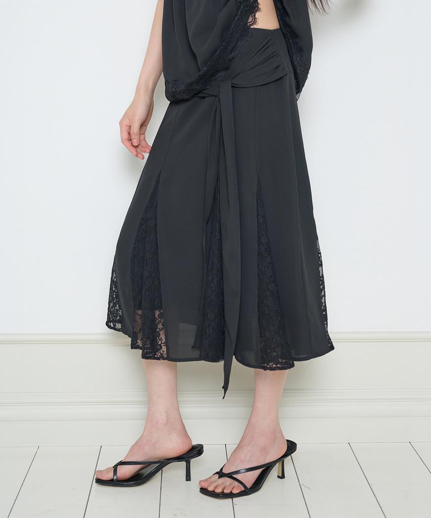 ILLIGO Bow Chiffon Lace Skirt Black