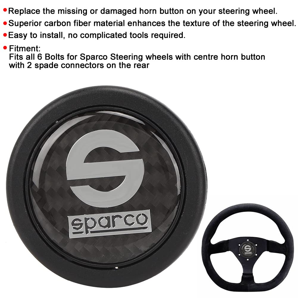 Car Steering Wheel Horn Button, 6 Hole Carbon Fiber External Horn Button Kit for Sparco Steering Wheel Car Modification Parts
