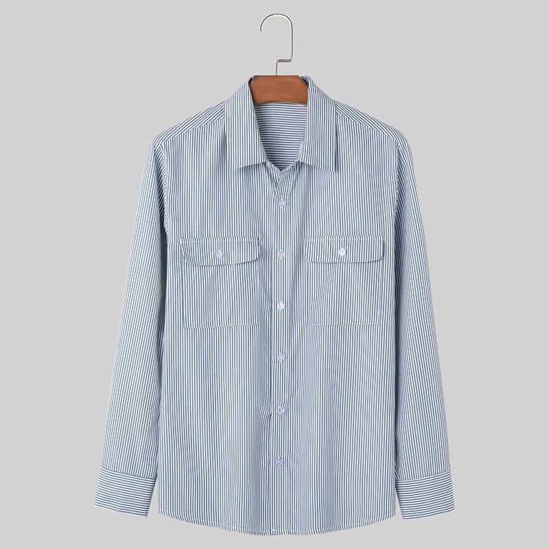 

INCERUN Мужские офисные рубашки на пуговицах с длинным рукавом, полосатые топы L