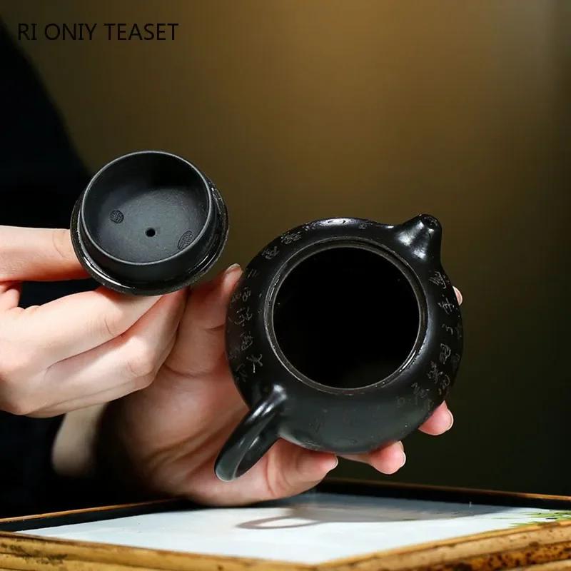 180ml Yixing Purple Clay Xishi Teapot Master Hand-carved Heart Sutra Tea Pot Raw Ore Handmade Kettle Chinese Zisha Tea Set
