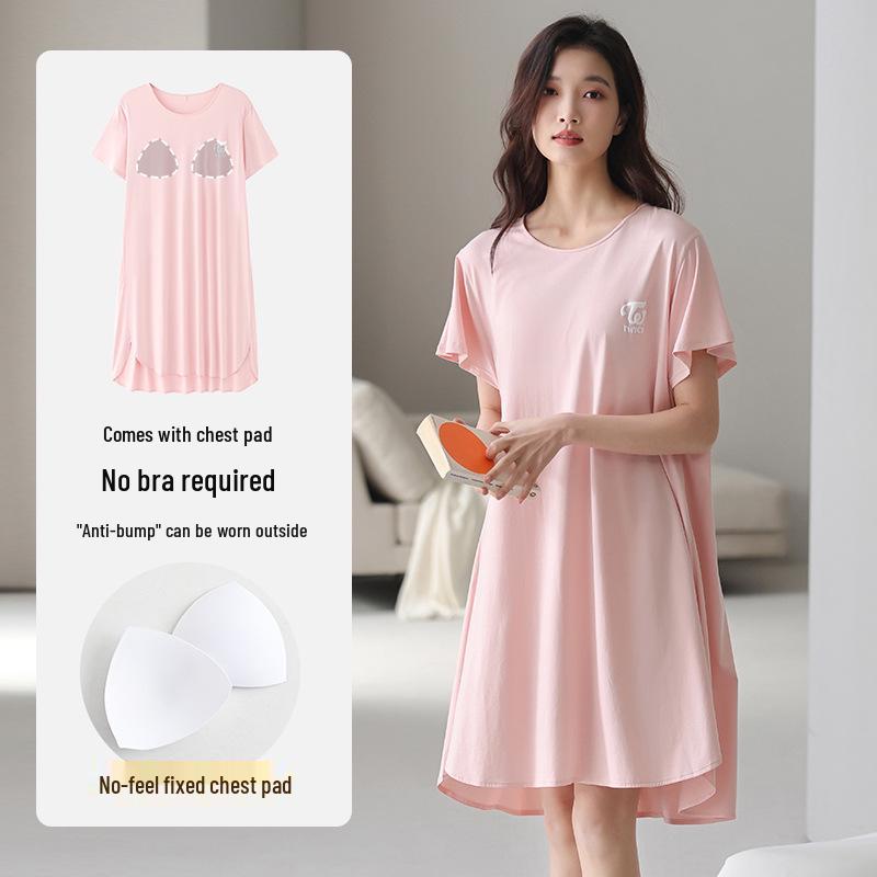 Lyocell Women's Summer Short Sleeve Pajama Set with Chest Pads - Casual Plus Size Home Wear