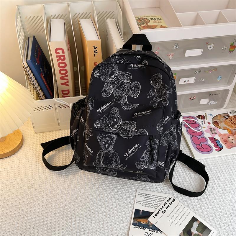 Bear Print Backpack Female Student Backpack Junior High School Students Large Capacity Schoolbag