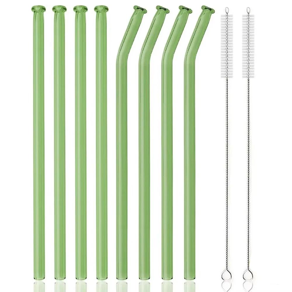 10Pcs/Set High Borosilicate Glass Straw Reusable Eco Friendly Drinking Straws Set Bubble Tea Smoothies Bar Accessories