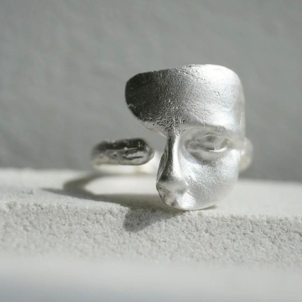 Adjustable Mystical Masked Face Ring Metal Silver Color Goth Style Ring Open Rings  Evening Dinner