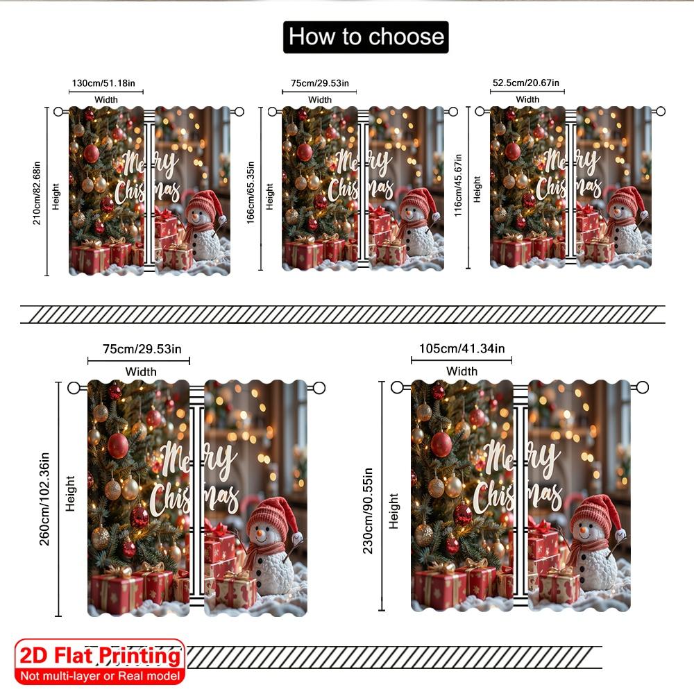 2pcs 2D flat printing Merry Christmas Scene Curtains Merry Christmas Scene Polyester Fabric Without Electricity Festive Holiday