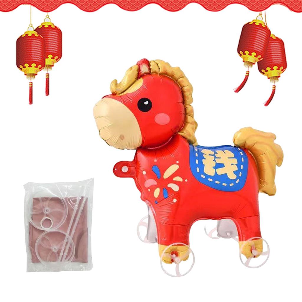 Walking Horse Shaped Balloon Inflatable Standing Horse Balloon With Wheels Cute Cartoon Horse Animal Balloons For New Year Kids