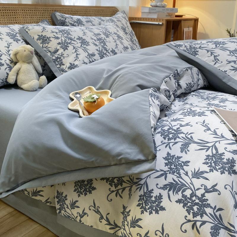 Category A Maternal and Infant Grade Washed Cotton and Linen Bed Cotton Four-piece Set and Three-piece Set Pure Cotton Bed Sheet and Quilt Cover
