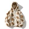Y2k Amerikaanse Winter Retro Dames Hoodie Mode Losse Capuchon Cardigan Lange Mouwen Beer Print Pluche Warm Koppel Sweatshirt