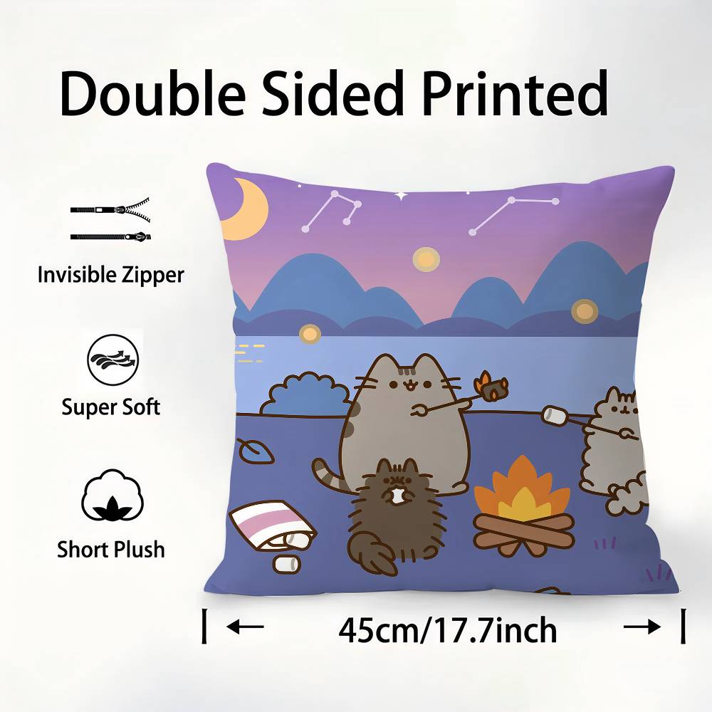 Kawaii P-Pusheen Cute cat Pillow Case Sofa Decorative Home Double-sided Printing Short Plush Cushion Pillow Cover Holiday Gift