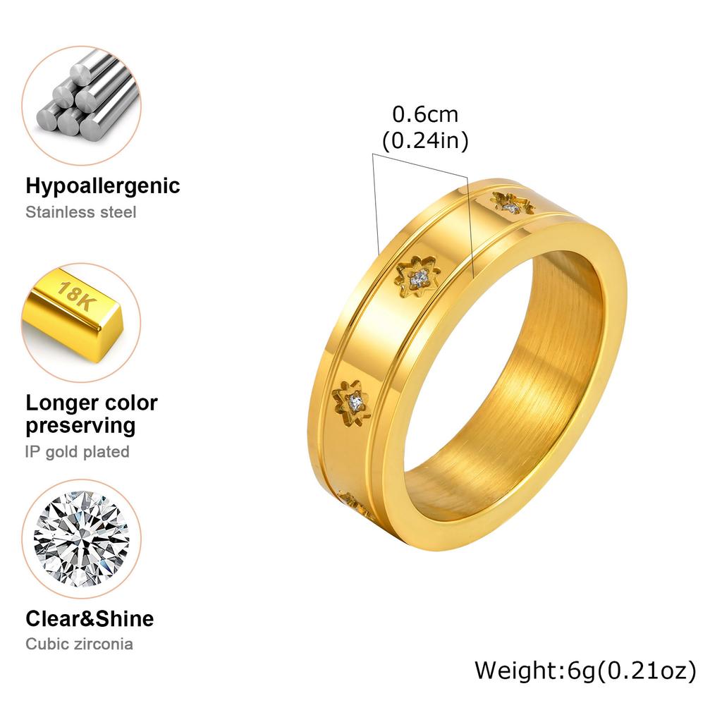 Waterproof Zircon Star Rings for Women No-tarnish, Stainless Steel Wedding Brand Hypoallergenic Jewelry