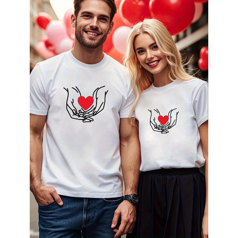 1PCS Valentine s Day Limited Couple T-shirt Star Heart Spring/Summer Collection XXL белый