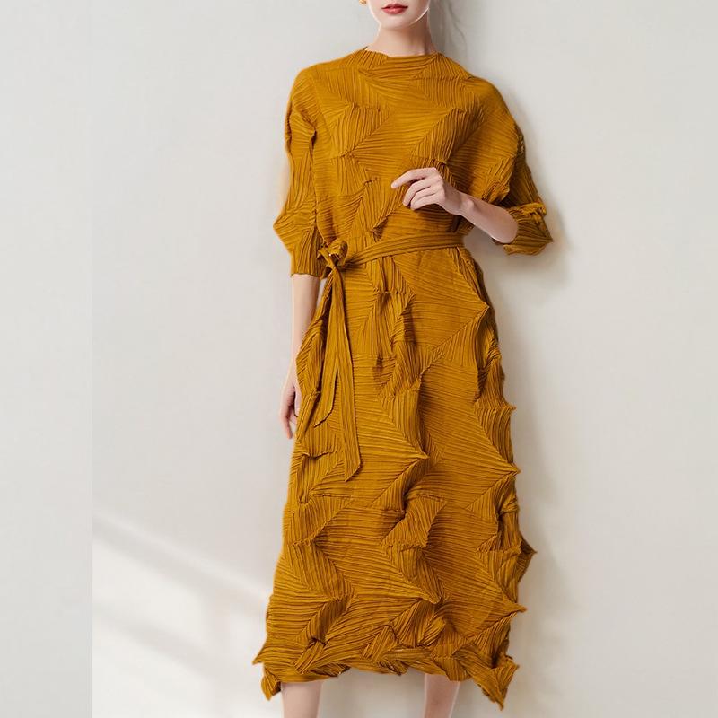 Nepravidelné plisované dámské šaty plus size - High-end, volný střih na jaro a podzim