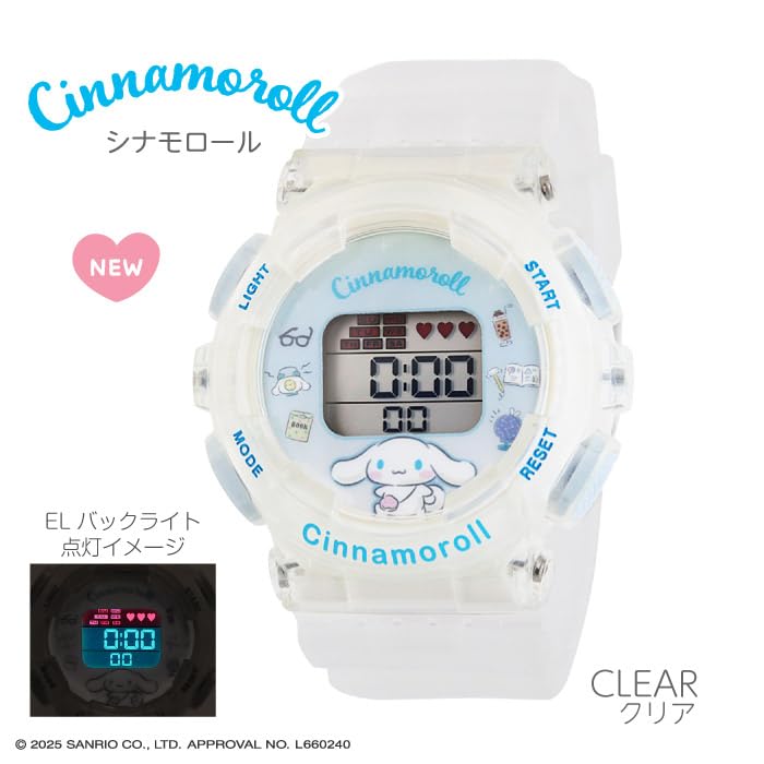 Sun Flame Sanrio Cinnamoroll Digital Watch with Backlight and Alarm J-Axis Function, Clear, CR3C0003-CNC, Girls'