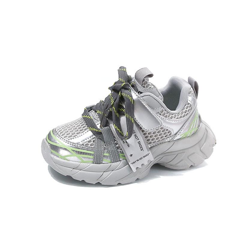 Children's double net breathable dad shoes silver fashion sneakers 2025 spring and autumn new boys and girls Korean version casual shoes