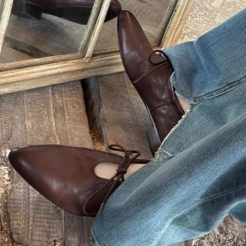 2025 Frühling Damen Echte Slipper Niedrig Absatz Vintage Schnürschuhe Elegant Komfort Freizeitschuhe Frau 35-40 Einzelne Schuhe