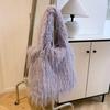  Large Capacity Urban Style Faux Fur Shoulder Bag for Women Autumn and Winter Candy Color Warm Plush Bucket Tote Bag