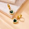 Gold Plated Green Heart Drop Earrings with Crystal Halo
