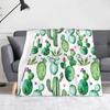 Watercolor Cactus Floral Print Flannel Blanket Green Succulent Flower Soft Warm Throw Blanket Sofa Bed Botanical Decor Gift
