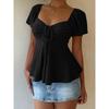 T-shirt da Donna Estiva a Maniche Corte, Scollo a V con Coulisse e Effetto Arricciato, Top Blusa Sexy Casual alla Moda per Tutti i Giorni