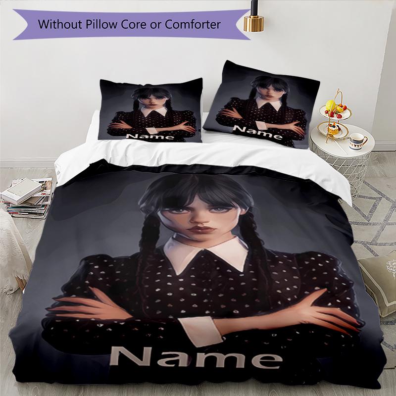 Conjunto de Cama Personalizado com Nome Quarta-feira 3 Peças Capa de Edredom Fechamento Inclui 1 Capa de Edredom e 2 Fronhas, Macio e Confortável para Todas as Estações.