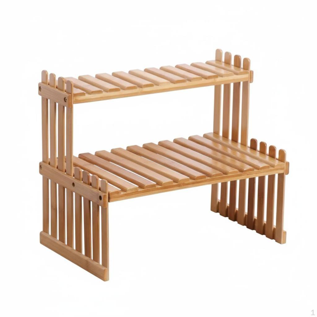 DoubleLayer Bamboo Plant Stand OpenSided Slatted Shelf Rectangular Garden Furniture