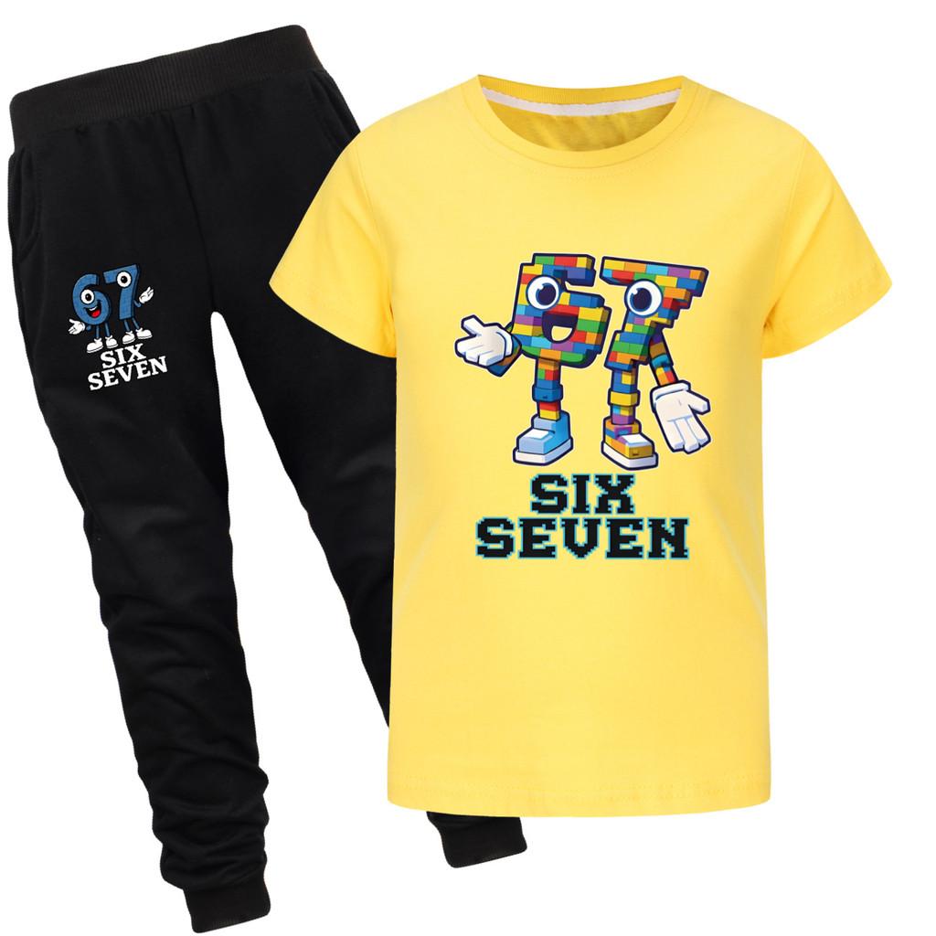 5228 Kinder Jungen Mädchen Steal a Brainrot 67 Print Kurzarm T-Shirt Hose Kleidung Set