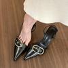 Fashion Metal Buckle High Heels Sandals Women Summer Silver Shallow Mouth Party Shoes Woman Korean Style Pointed Toe Thin Heels Sandals
