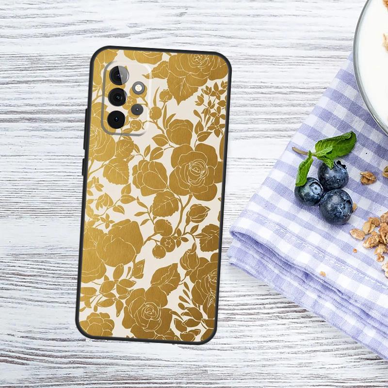 

Gold Floral Pattern Case For Samsung Galaxy A54 A34 A14 A13 A33 A53 A12 A32 A52 A71 A51 A15 A25 A55 A35 Cover Samsung A55