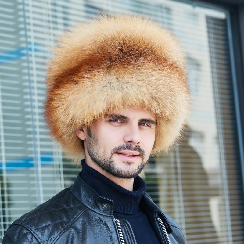 Căciulă bomber din blană de vulpe pentru bărbați, iarnă, nord-est, iarnă, vârstă mijlocie și vârstnici, blană de raton caldă, cpa, piele de oaie reală, căciulă din piele pentru bărbați