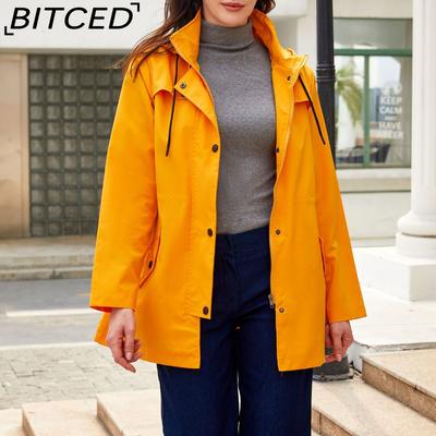Women's Mid-Length Trench Coat with Hooded Cardigan and Outdoor Rainwear