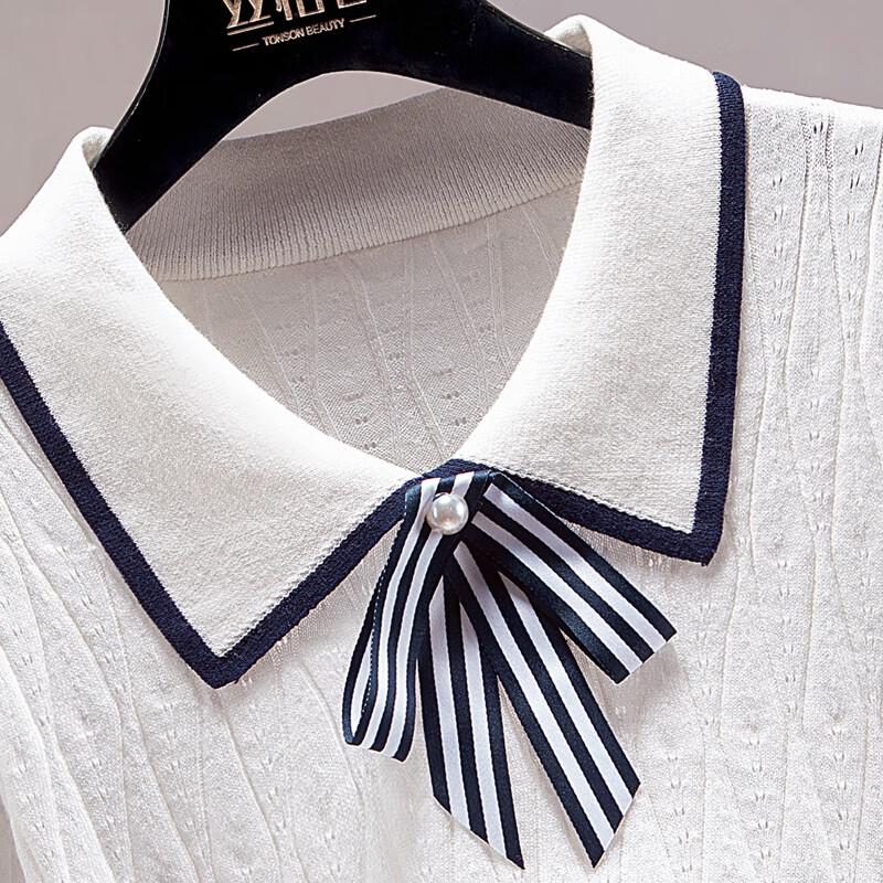 Siboshe Women's Short Sleeve Polo Knit Top with Color-Block Bow