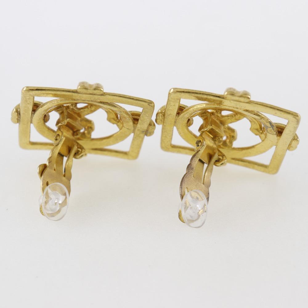 CHANEL Earring Plated Gold Square 18.7g Women Used