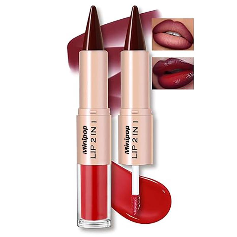 2 in 1 Lip Liner Lipstick Duo Waterproof Long Lasting Non Smudge