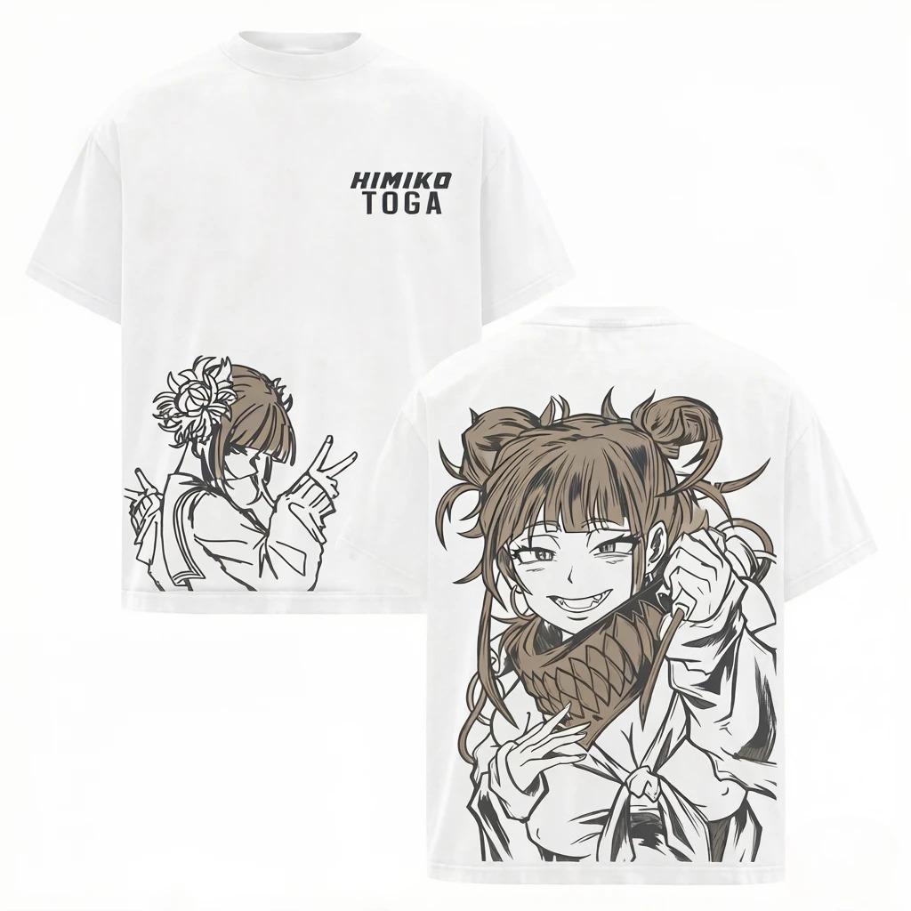 My Hero Academia Himiko Toga Double-Sided Manga Sketch Unisex Casual White Anime Streetwear T-Shirt 4XL