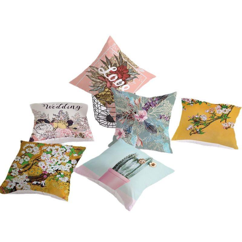 Ins Plant Flower Pillow Digital Printing Car Sofa Cushion Cover Shopee Home Soft Furnishings